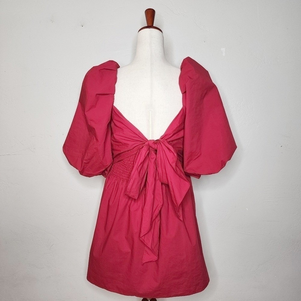 Anthropologie + Mare Mare Red Puff Sleeve Mini Dress Size Medium